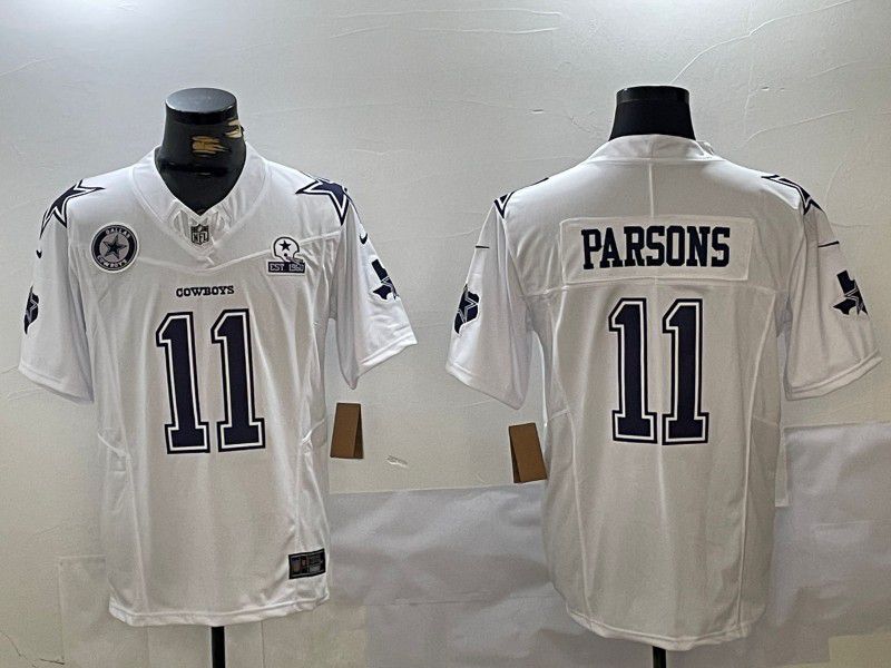 Men Dallas Cowboys 11 Parsons White five generations 2024 Nike Vapor Limited NFL Jersey style 1